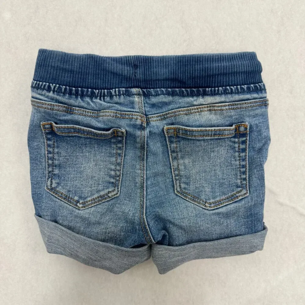 Old Navy Karate Rib-Knit Waist Medium Wash Denim Jean Shorts Stretch Size 12-18M